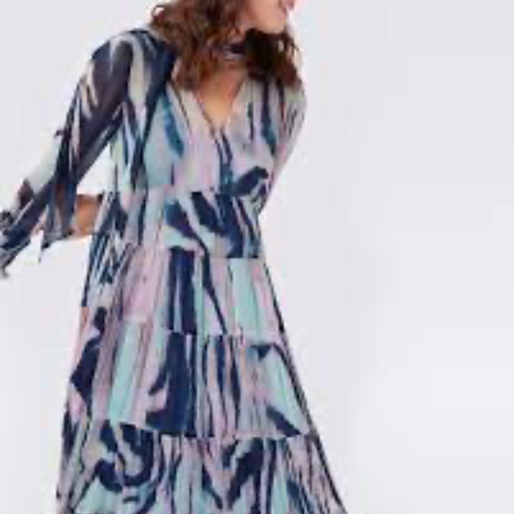 Diane Von Furstenberg Marquis Tiered Maxi Dress  Tie Dye Zebra Medium Indigo NWT